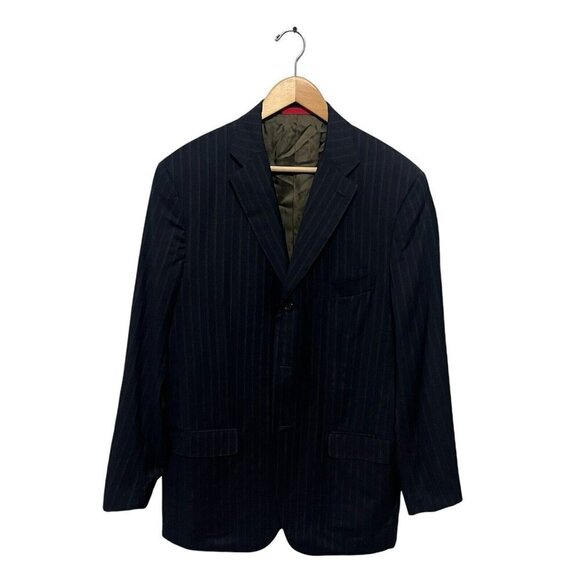 Isaia Napoli Mens Three Button Notched Lapel Pinstriped Blazer Jacket Blue IT 54 - Picture 1 of 4